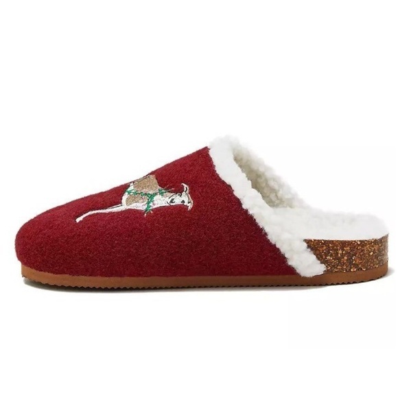 Lands' End nwt size 7 Dog Embroidered Slippers Burgundy Multi Sherpa Lined Clog - Picture 2 of 4